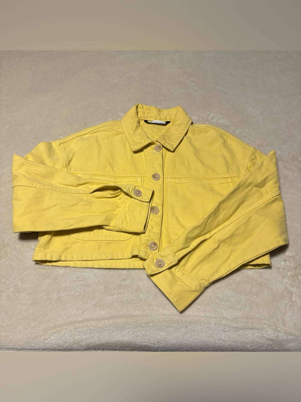 Zara Yellow Cropped Denim Jacket